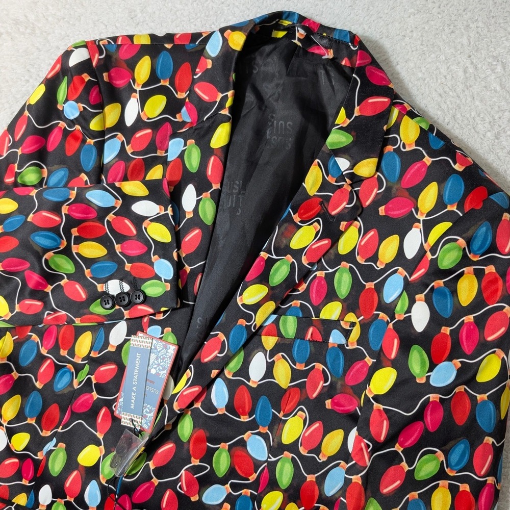 NEW Suslo Couture Blazer Mens Sm Black Christmas Lights Holiday Party Slim Fit